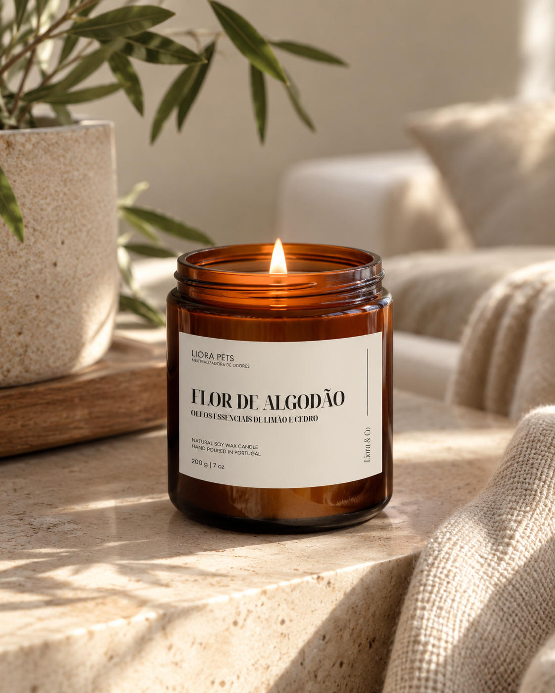 Liora Pets – Flor de Algodão, Limão & Cedro | 200g Soy Wax