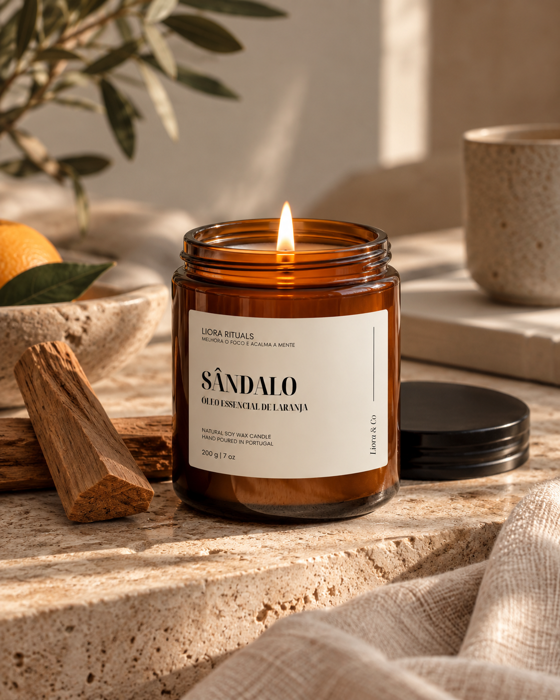 Liora Rituals – Sândalo & Laranja | 200g Soy Wax