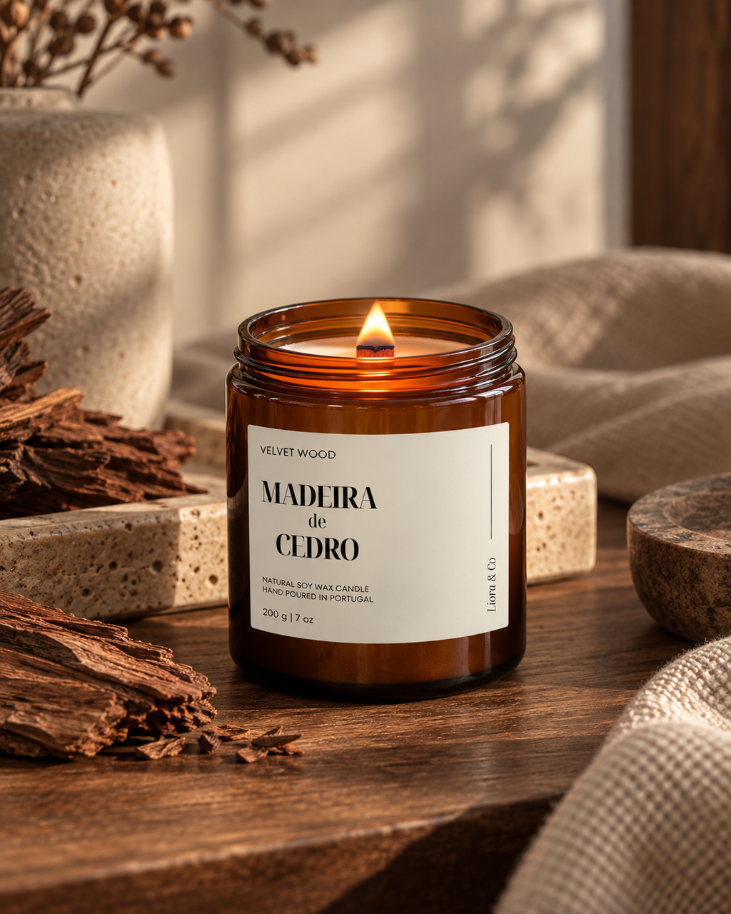 Liora Velvet Wood – Premium Wood Wick | 200g Soy Wax