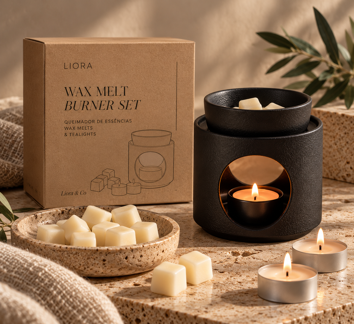 Kit Liora Aromatização – Queimador + Wax Melts + Tealights